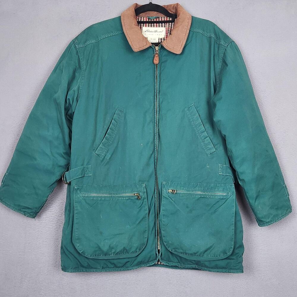Eddie Bauer Coat Womens Medium Green Canvas Goose Down Barn Field Parka